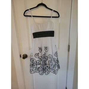 White & Black Special Occasion Dress W Black Satin Sash
